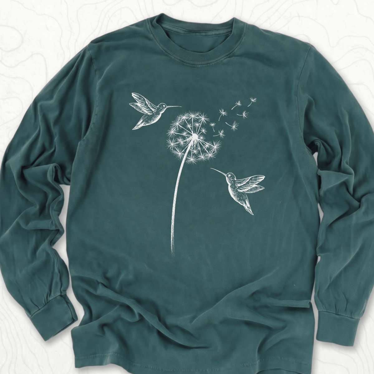 Hummingbird Dandelion LS T-shirt - Blue Spruce
