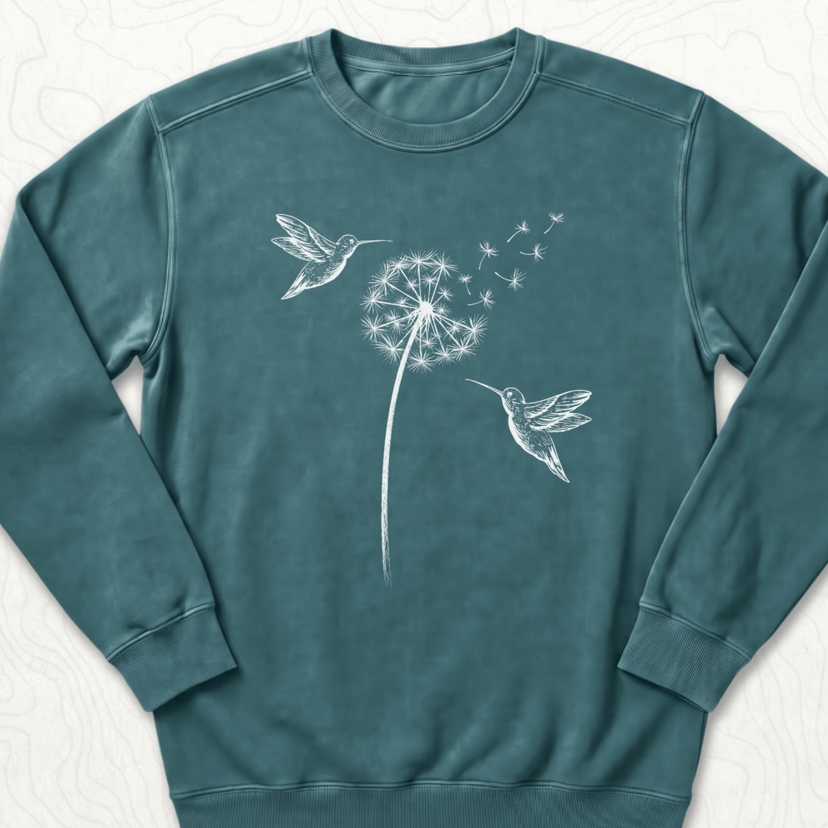 Hummingbird Dandelion Sweatshirt - Blue Spruce