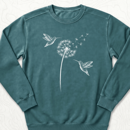 Hummingbird Dandelion Sweatshirt - Blue Spruce