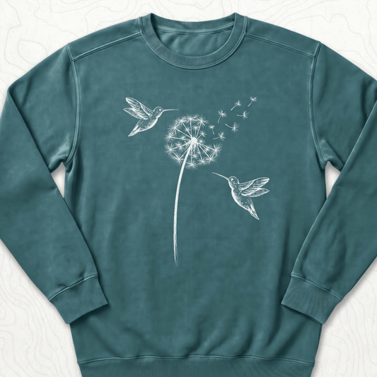 Hummingbird Dandelion Sweatshirt - Blue Spruce