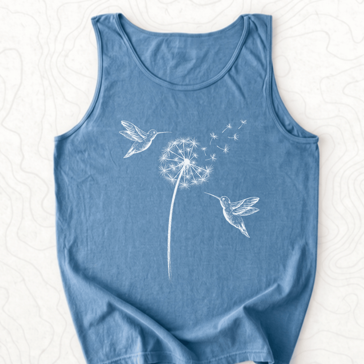 Hummingbird Dandelion Tank Top - Blue Jean