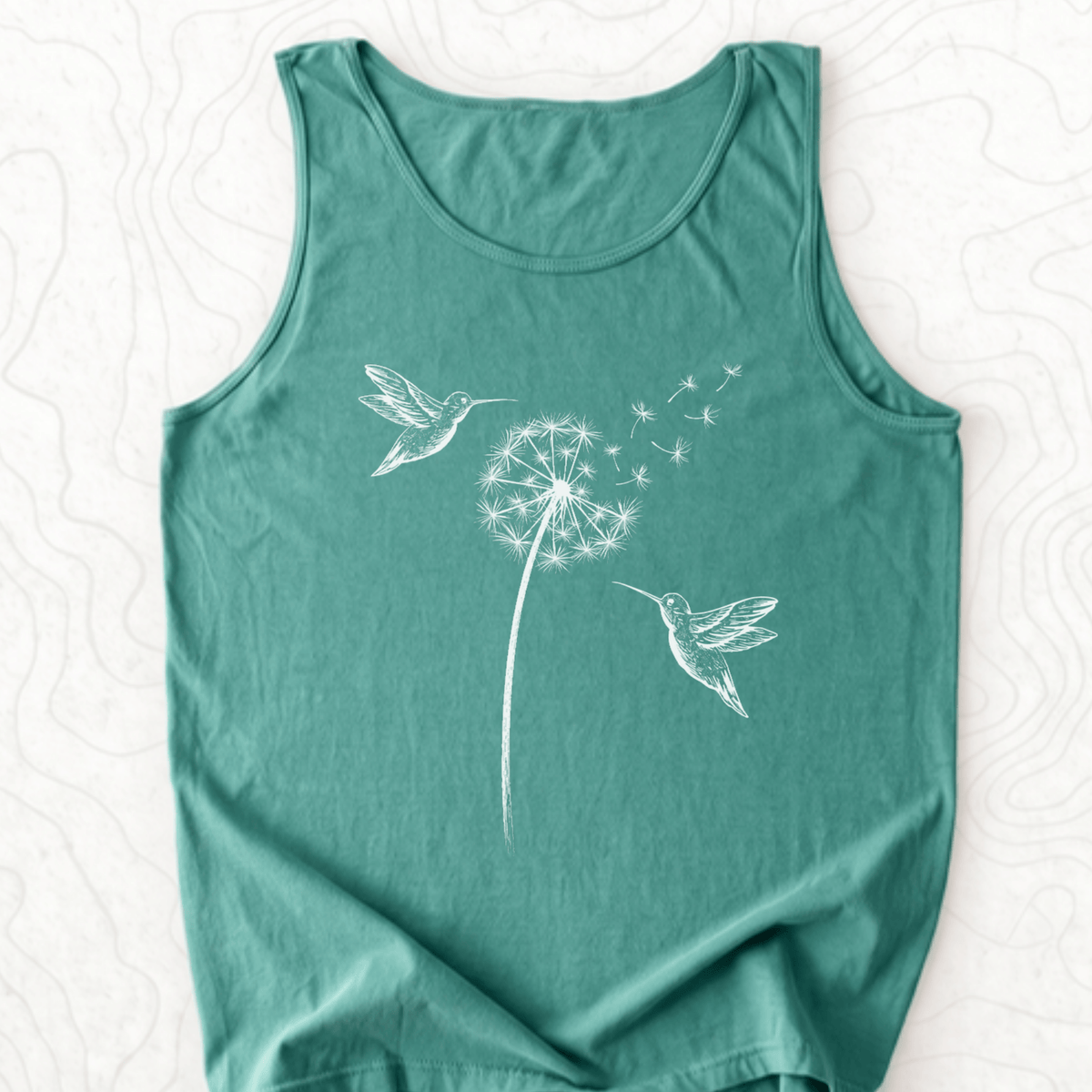 Hummingbird Dandelion Tank Top - Light Green