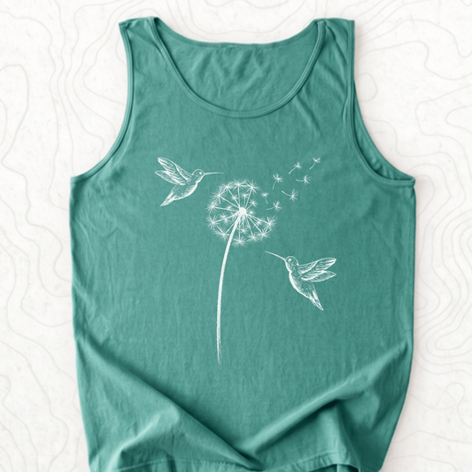 Hummingbird Dandelion Tank Top - Light Green