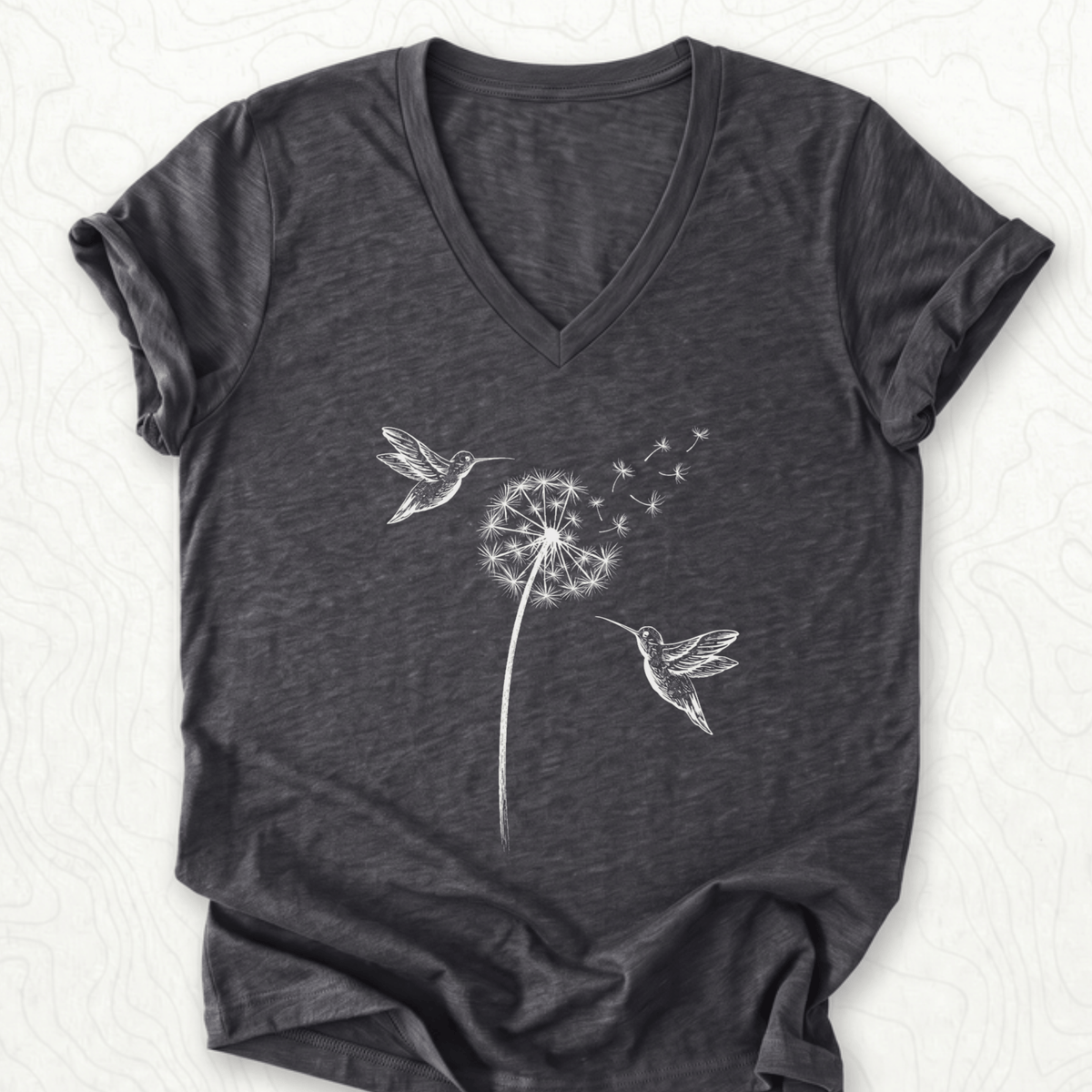 Hummingbird Dandelion V-Neck - Dark Grey Heather