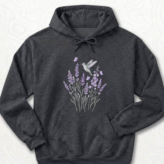 Hummingbird Lavender Hoodie - Dark Heather