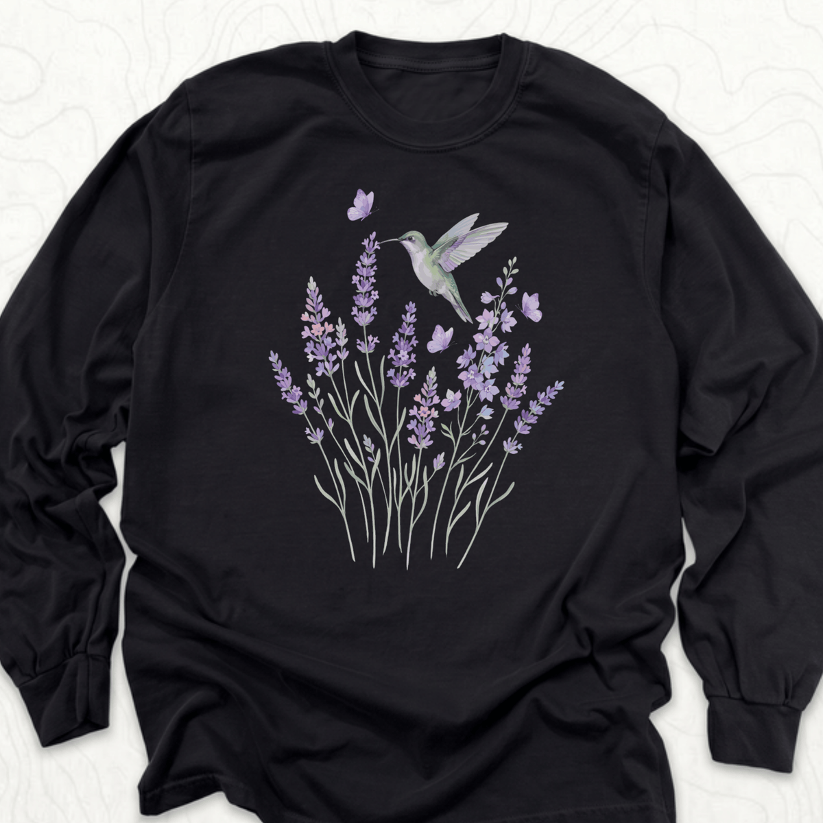 Hummingbird Lavender LS T-shirt - Black