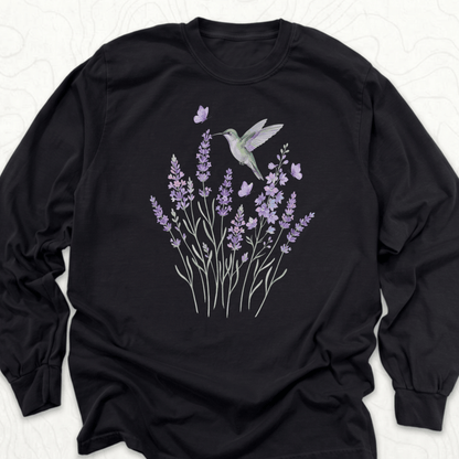 Hummingbird Lavender LS T-shirt - Black
