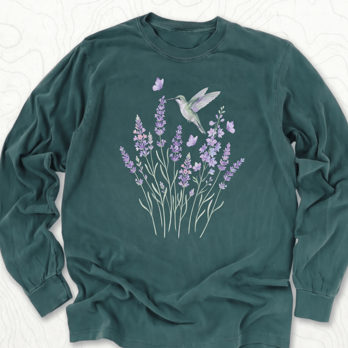 Hummingbird Lavender LS T-shirt - Blue Spruce