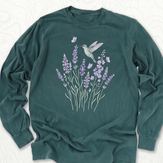 Hummingbird Lavender LS T-shirt - Blue Spruce