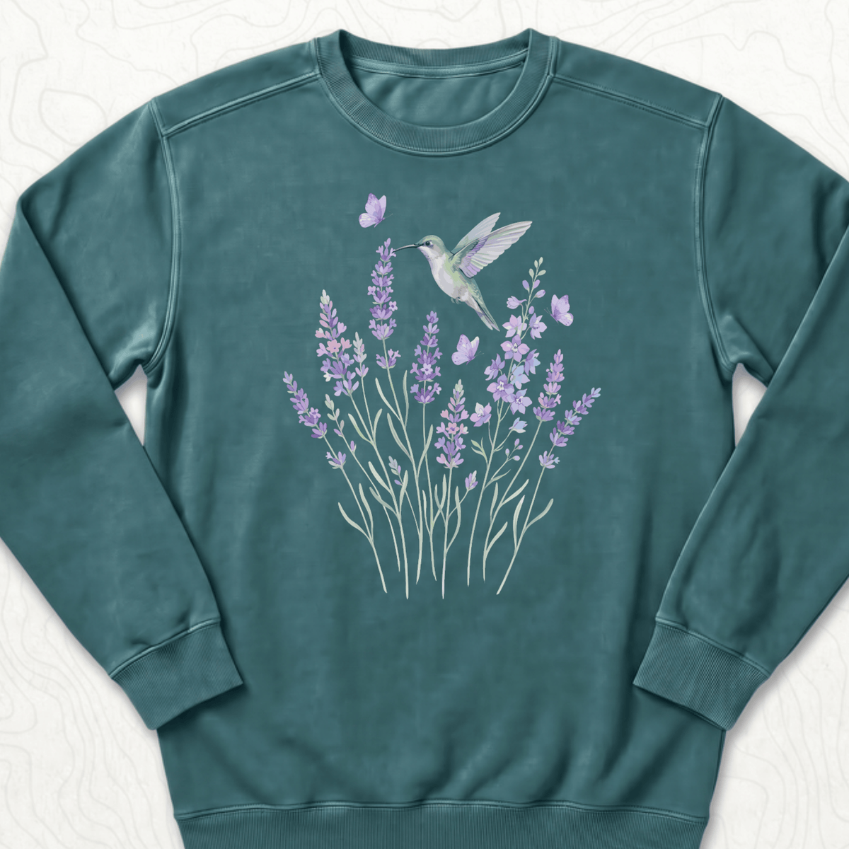 Hummingbird Lavender Sweatshirt - Blue Spruce