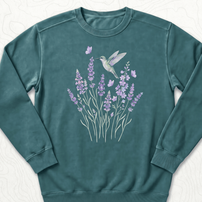Hummingbird Lavender Sweatshirt - Blue Spruce