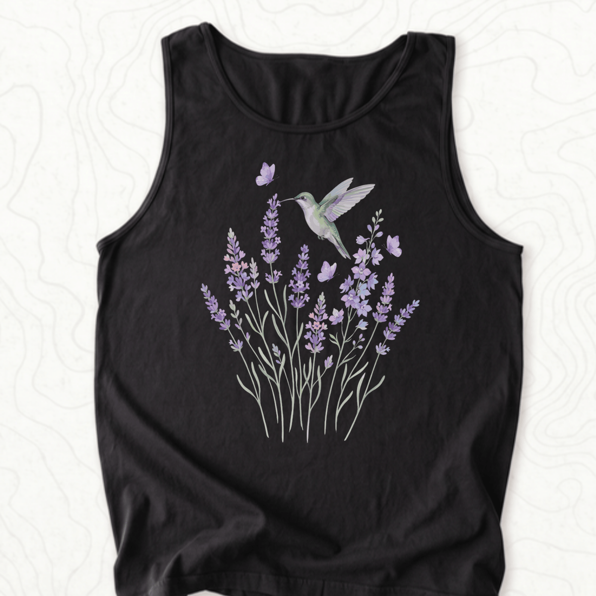 Hummingbird Lavender Tank Top - Black