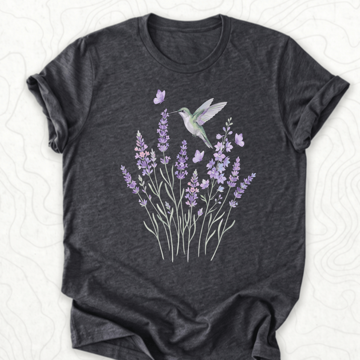 Hummingbird Lavender Tee - Dark Grey Heather