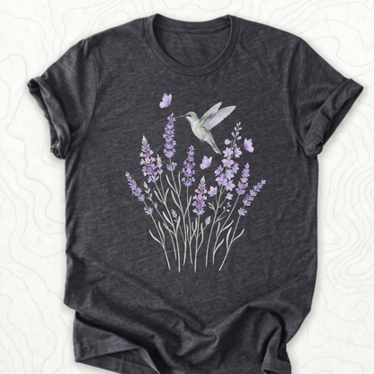 Hummingbird Lavender Tee - Dark Grey Heather