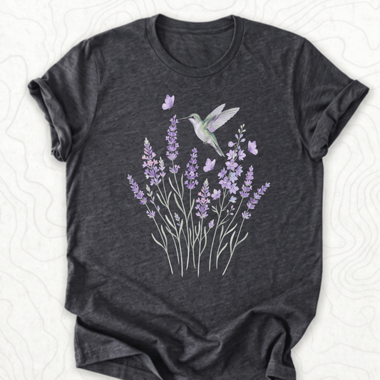 Hummingbird Lavender Tee - Dark Grey Heather