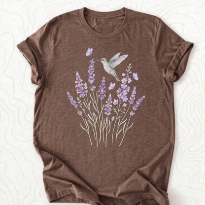 Hummingbird Lavender Tee - Heather Brown
