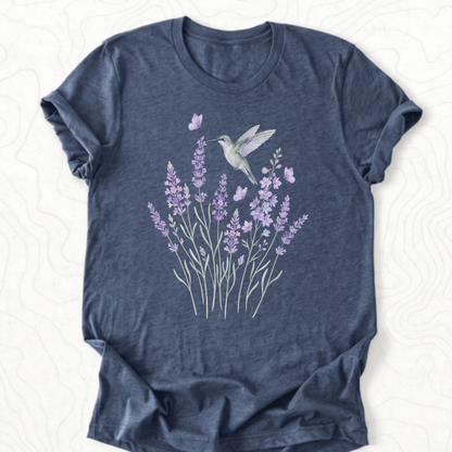 Hummingbird Lavender Tee - Heather Navy