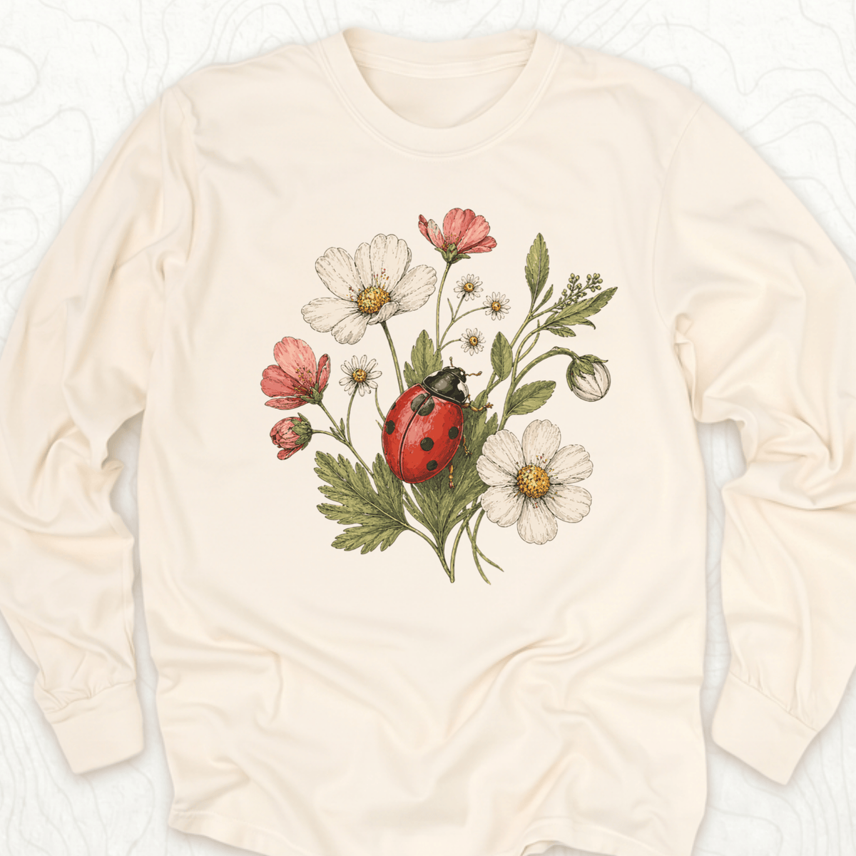 Ladybug Flowers LS T-shirt - Ivory