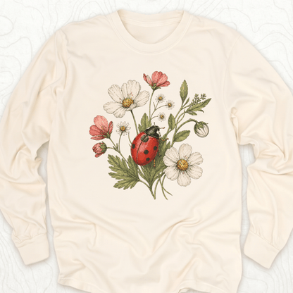 Ladybug Flowers LS T-shirt - Ivory