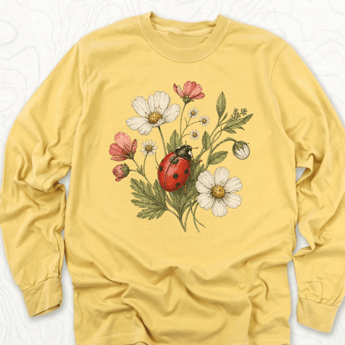 Ladybug Flowers LS T-shirt - Mustard