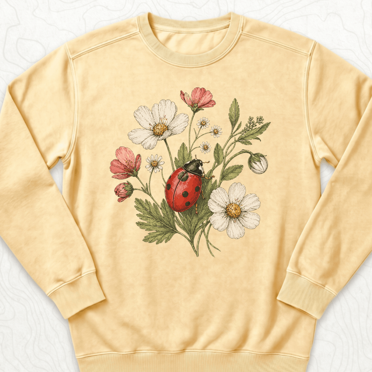 Ladybug Flowers Sweatshirt - Butter