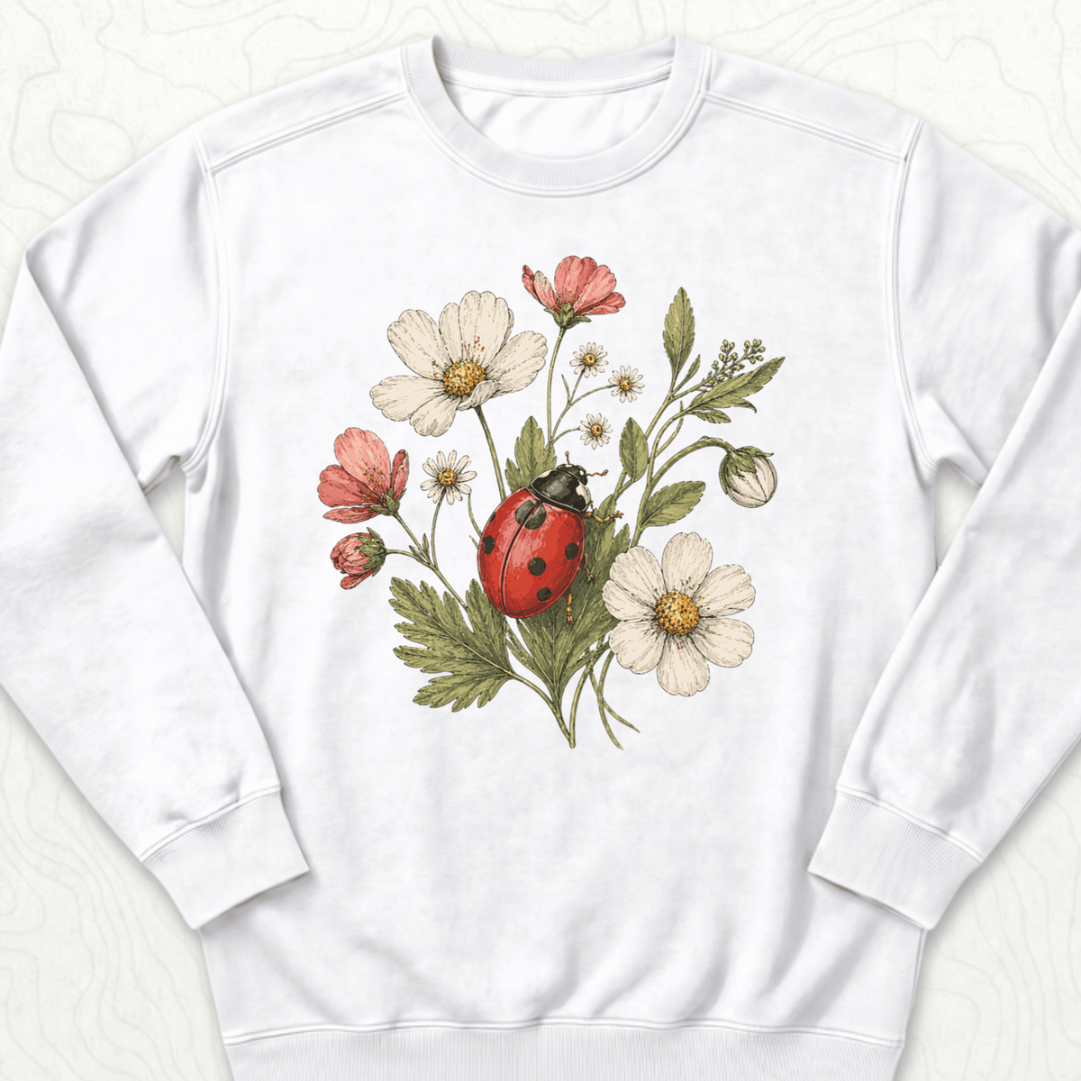 Ladybug Flowers Sweatshirt - White