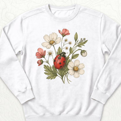 Ladybug Flowers Sweatshirt - White
