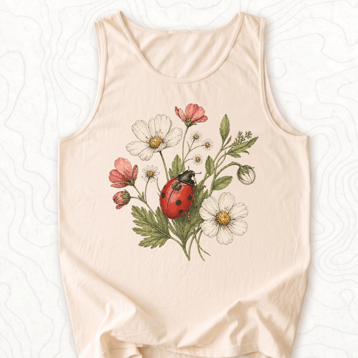 Ladybug Flowers Tank Top - Ivory
