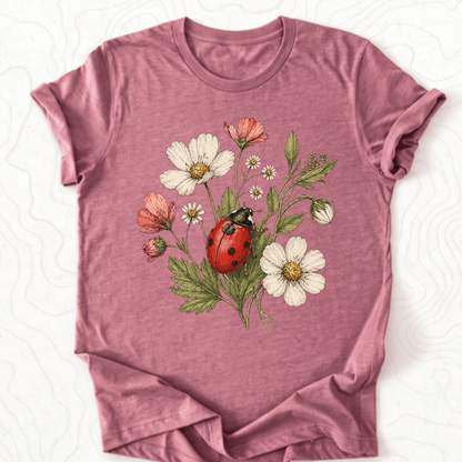 Ladybug Flowers Tee - Heather Mauve