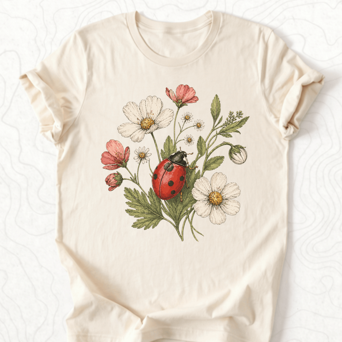 Ladybug Flowers Tee - Natural