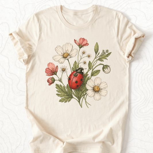 Ladybug Flowers Tee - Natural