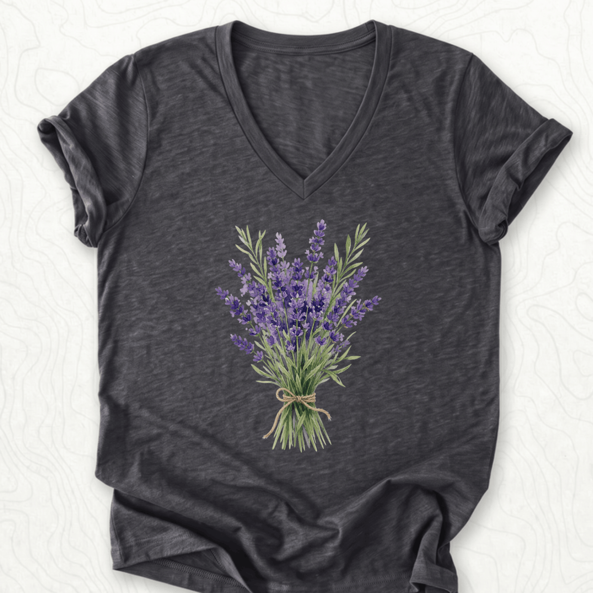 Lavender Bouquet V-Neck - Dark Grey Heather