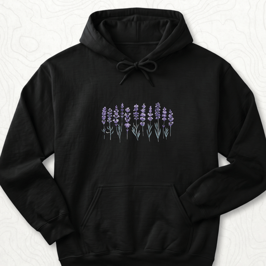 Lavender Flowers Hoodie - Black