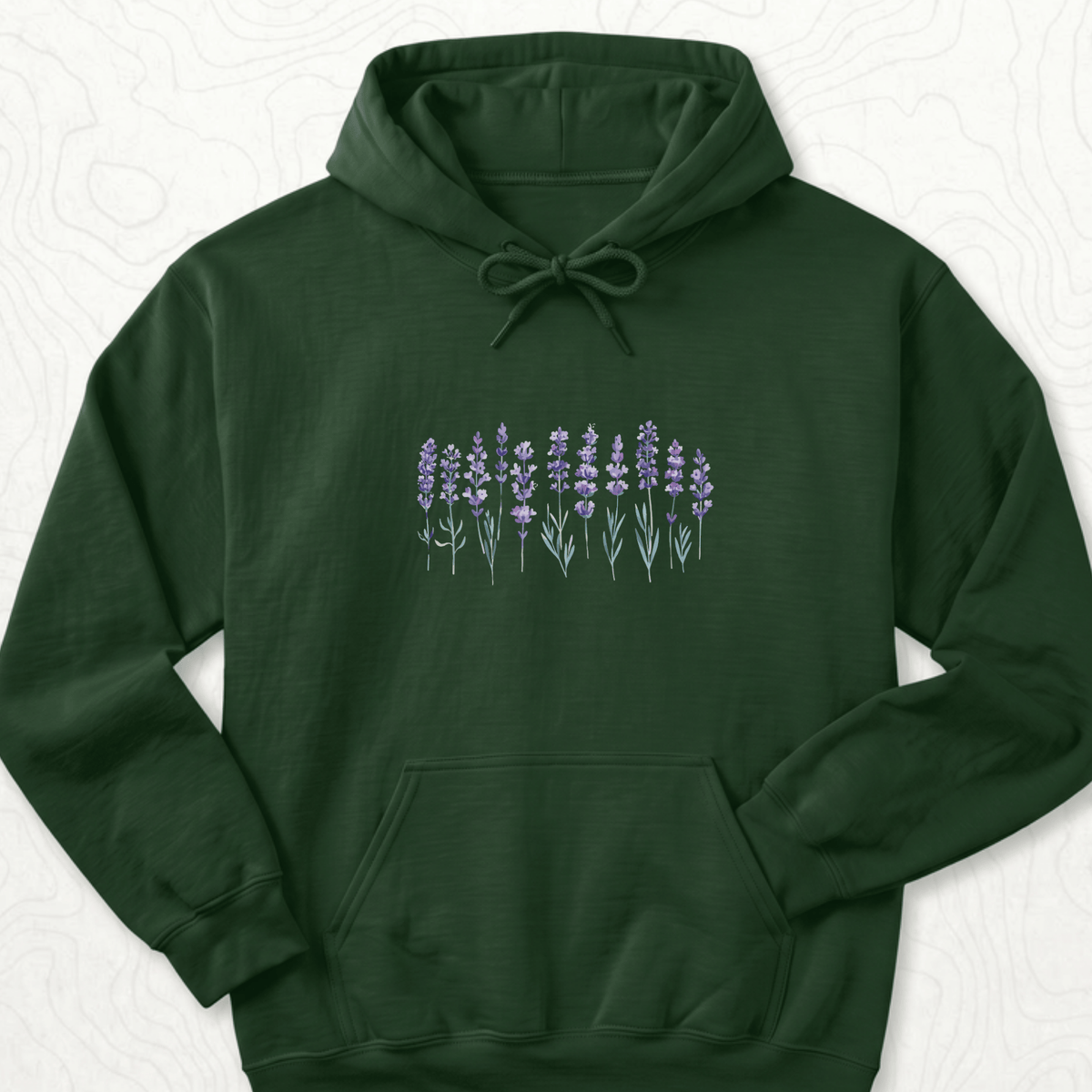 Lavender Flowers Hoodie - Forest Green