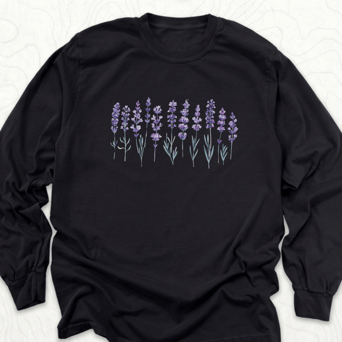 Lavender Flowers LS T-shirt - Black