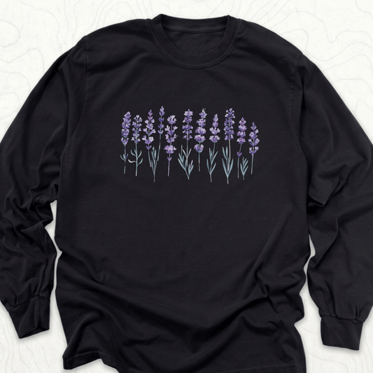 Lavender Flowers LS T-shirt - Black