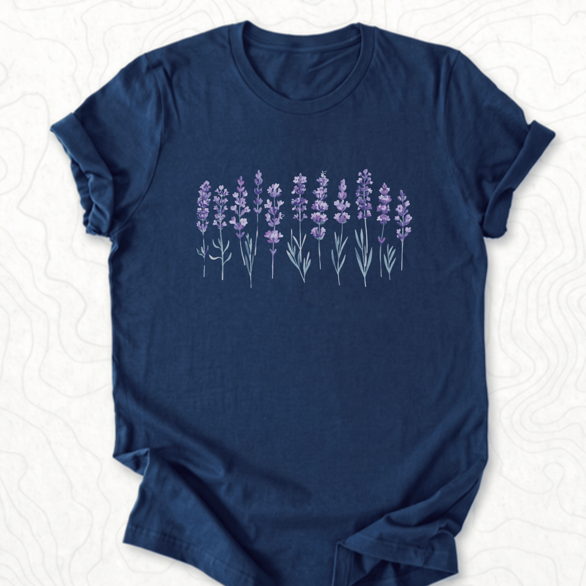 Lavender Flowers Tee - Navy