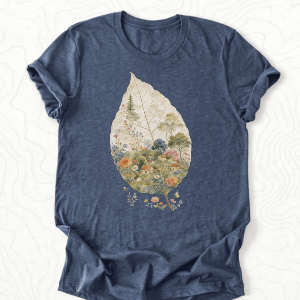 Leaf Village Tee - Heather Navy