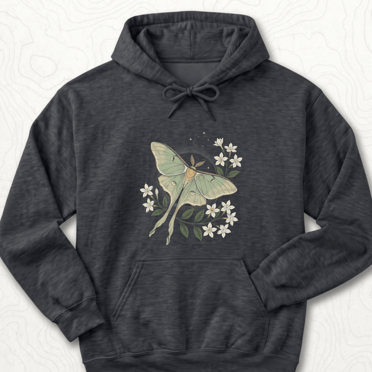 Luna Moth Hoodie - Dark Heather
