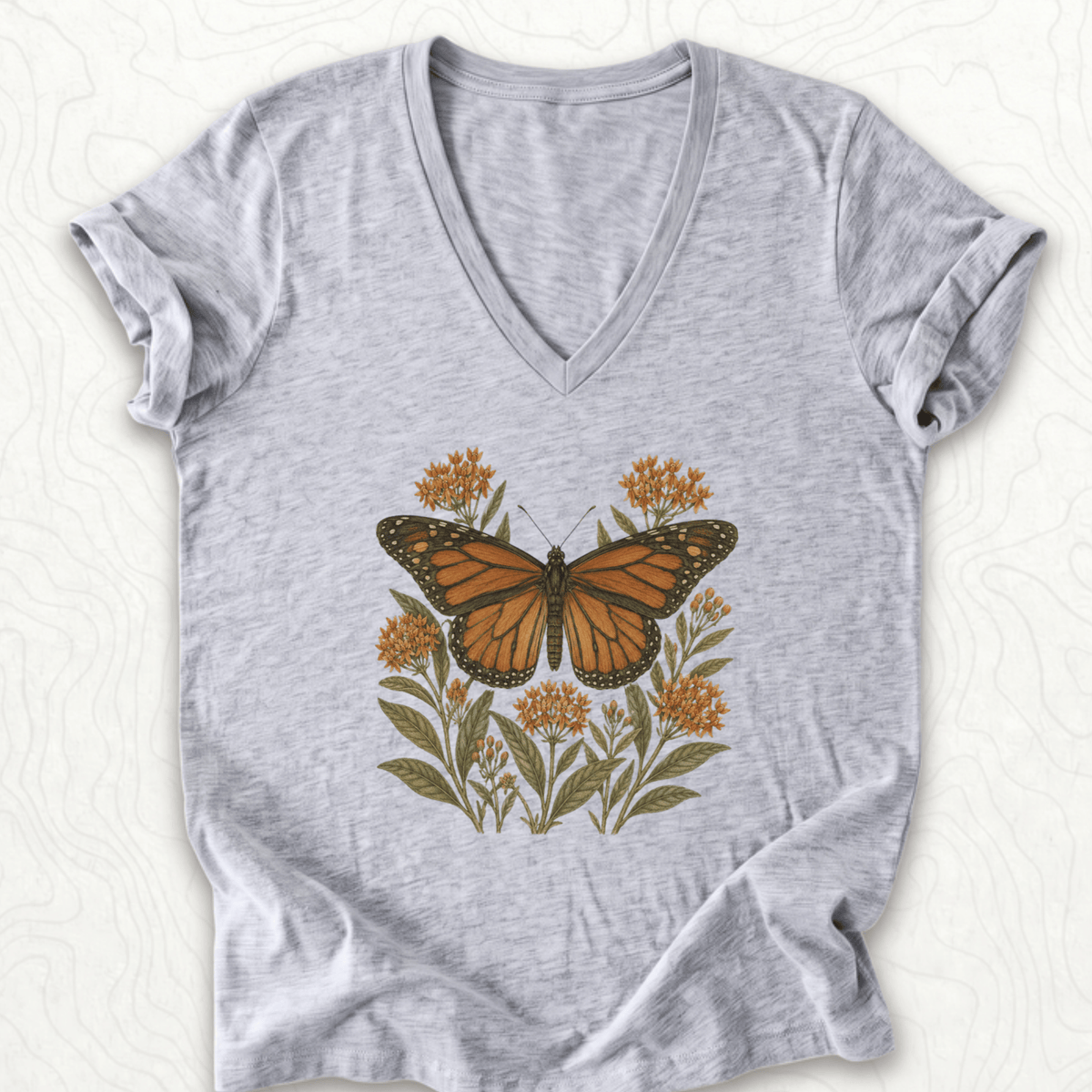 Monarch Butterfly V-Neck - Athletic Heather