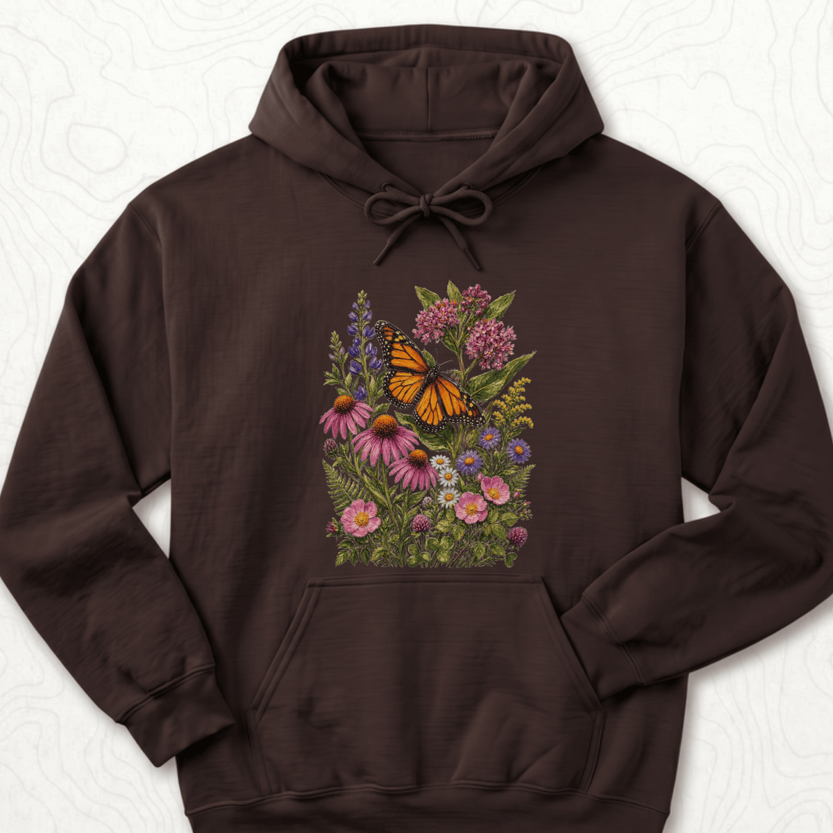 Monarch Wildflowers Hoodie - Dark Chocolate