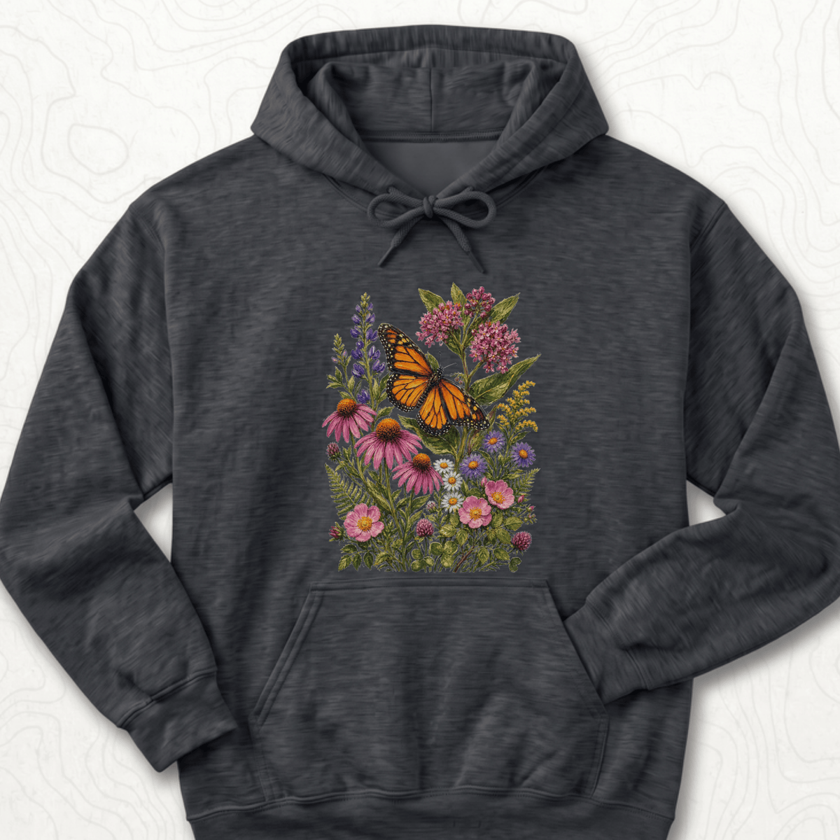 Monarch Wildflowers Hoodie - Dark Heather