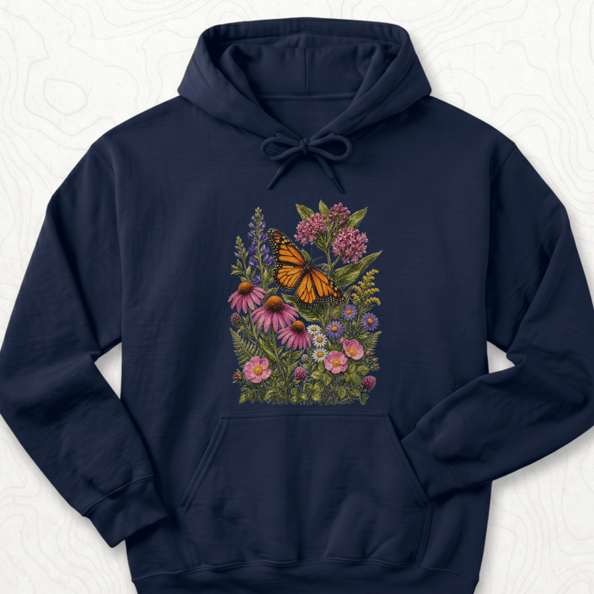 Monarch Wildflowers Hoodie - Navy