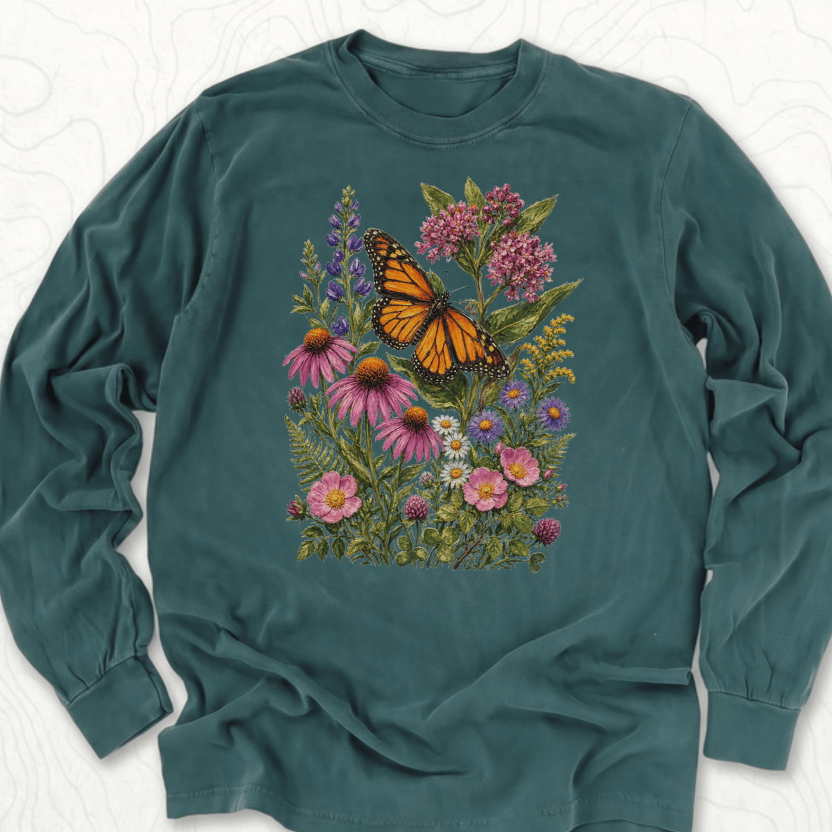 Monarch Wildflowers LS T-shirt - Blue Spruce