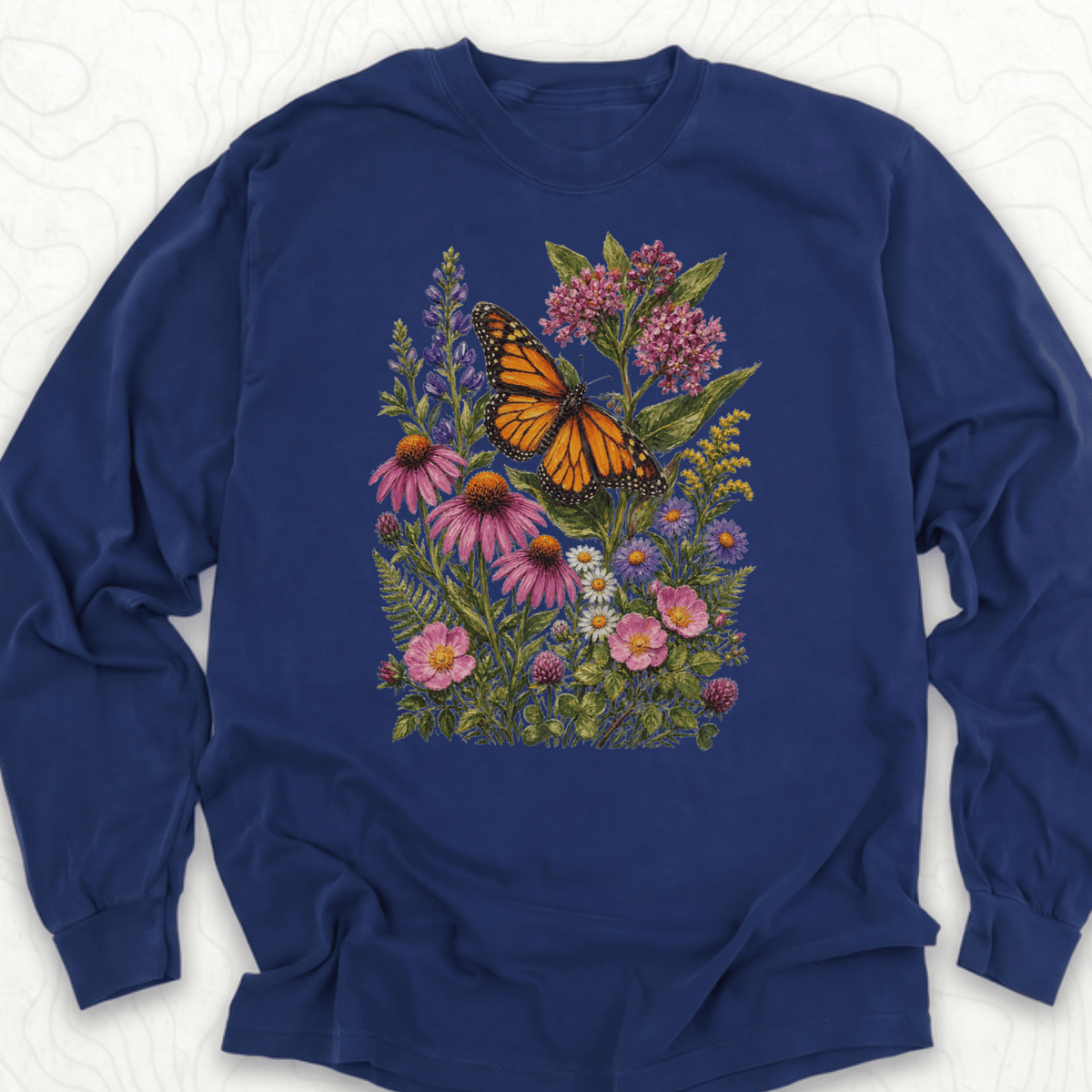 Monarch Wildflowers LS T-shirt - True Navy