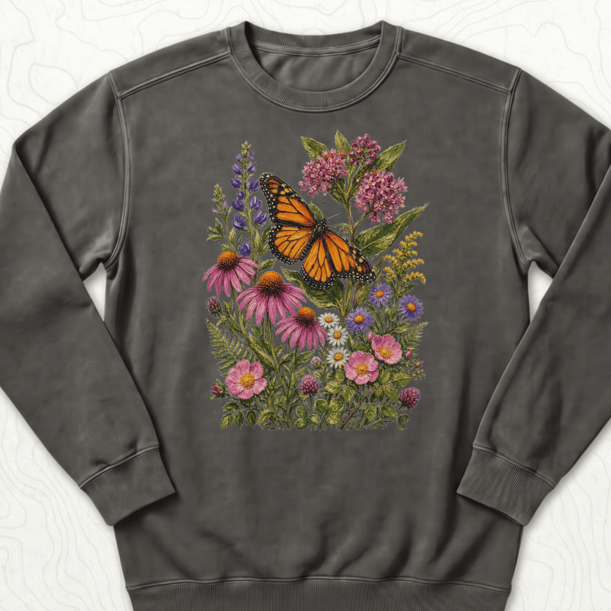 Monarch Wildflowers Sweatshirt - Pepper