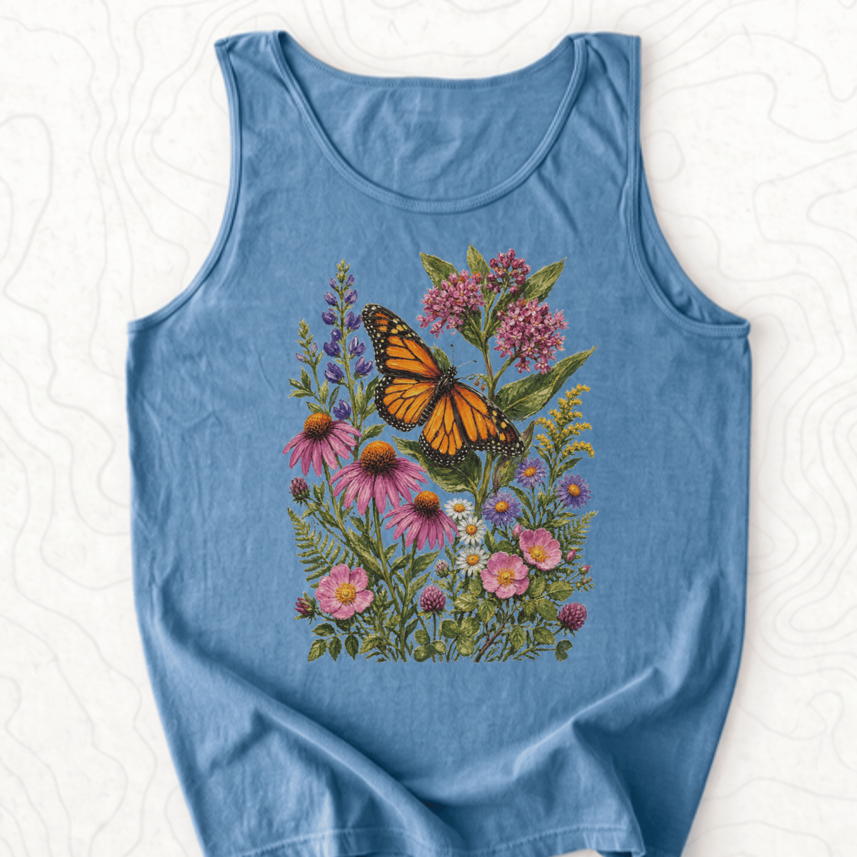 Monarch Wildflowers Tank Top - Blue Jean