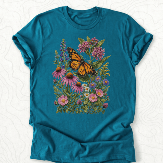 Monarch Wildflowers Tee - Deep Teal