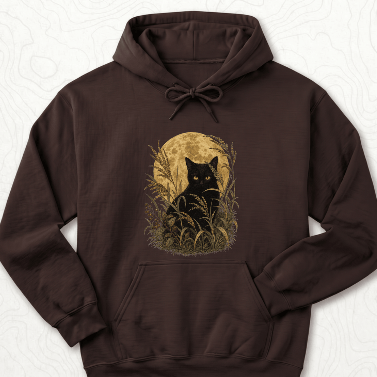 Moonlit Black Cat Hoodie - Dark Chocolate