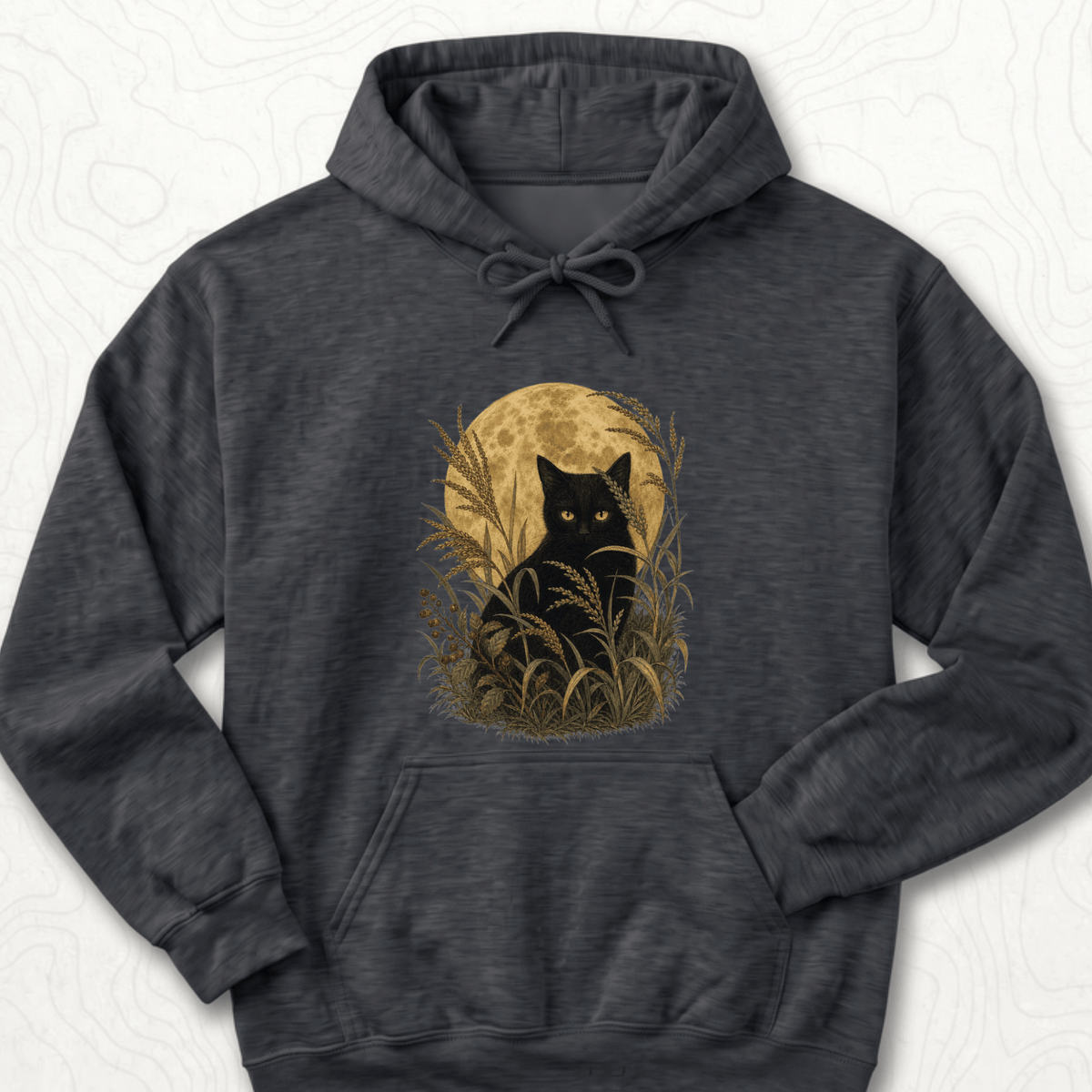 Moonlit Black Cat Hoodie - Dark Heather